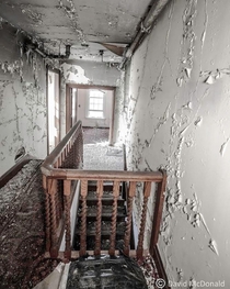 Upstairs hallway in an abandoned childrens hospital in Toronto