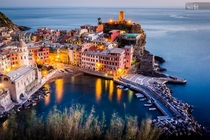 Vernazza Cinque Terre Liguria Italy Shot taken after sunset from a high point of view in the Ligurian hills says photographer Francesco Riccardo Iacomino 