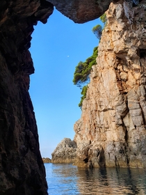 View from a cave in the Adriatic Sea near Pobreje Dubrovnik 