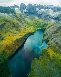 View from above Fiordland National Park New Zealand 