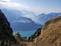 View from atop Klingenstock Schwyz Switzerland 