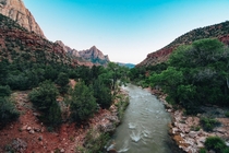View from Canyon Junction Bridge in Zion National Park UT 