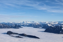 View from Mount Pilatus Switzerland with Lucerne blanketed in fog 