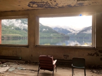 View from the bar in an abandoned hotel