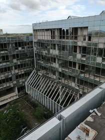 View from the roof of the abandoned university hospital in Zagreb Croatia