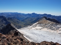 View from the top of Grand Vignemale France looking down over Glacier dOssoue 
