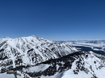 View from the top of Rendezvous Peak in Wyoming with the Grand Teton off in the distance 