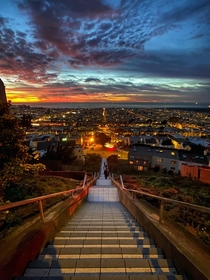 View From The Top of the Tiled Steps in San Francisco at Sunset