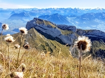 View from top of Mt Pilatus Switzerland Worth taking the boat and cograil to get to the top 