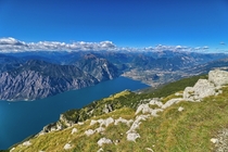 View of Lake Garda from Altissimo Mountain Italy HDR 