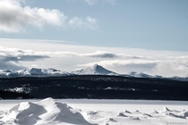 View of Mt Lorne from Marsh Lake Yukon Canada 
