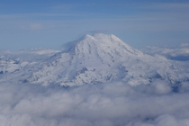 View of Mt Rainier from a plane 