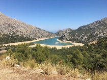 View of Panta de Gorg Blau lake in the Tramuntana mountains Majorca 