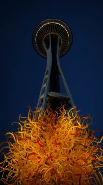 View of Seattles Space Needle from Chihuly Gardens 