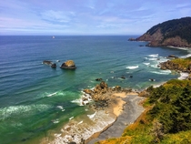 View of the ocean from a mountain in Ecola National Park in Oregon 
