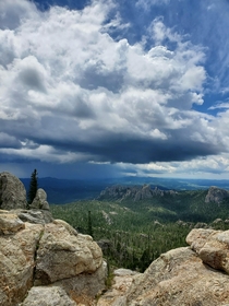 View on the rain from the top of the Black Elk Peak Black Hills National Forest SD 