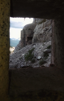 View out of an abandoned bunker of the Vallo Alpino fortification line in the alps 