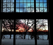 View out of my window over a frozen lake soon after we moved in Sunrise