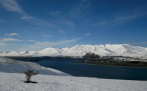 View over Lake Tekapo from Mount John  