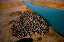 Village on the bank of the Niger river Mali 