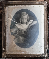 Vintage portrait of a little girl I found in the attic of an abandoned house OC   