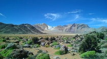 Volcanic landscape north of Putre in northern Chile 