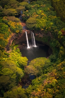 Wailu Falls from above Kauai Hawaii 