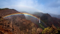 Waipoo Falls and Rainbows in Waimea Canyon State Park Kauai  x