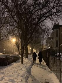 Walking down a Chicago street during the arctic blast