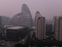Wangjing Soho Beijing China in the morning through the pollution 