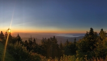 Watching the sun rise at Clingmans Dome trail in The Great Smoky Mountains National Park boarding the Tennessee amp North Carolina state line 