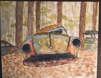 Watercolor I did of a picture I found from the  year old traffic jam in a Belgian forest- neat stuff