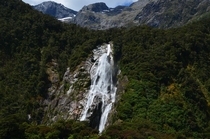 Waterfall at Milford Sound New Zealand 