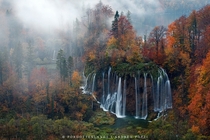 Waterfall in Plitvice National Park Croatia 