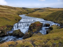 Waterfall on Fimmvorduhals Trailhead Iceland 