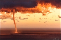 Waterspout at Sunset- Gulf of Genova Italy  photo by Emanuele Crovetto
