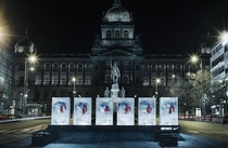 Wenceslas Square Prague Winter Olympic jerseys are frozen in blocks of ice 