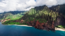 Went on a helicopter tour of Kauai yesterday and snapped this shot of the Na Pali Coast 