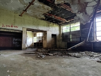 Whats left of a classroom in a long abandoned elementary school