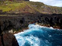 When the ocean collides with a volcanic island Ponta da Ferraria Sao Miguel Azores Portugal 