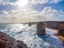 Windy but beautiful day at  Apostles Great Ocean Road Victoria Australia  