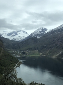 Winter holding on strong in Geiranger Norway