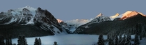 Winter sunrise on the mountains above Lake Louise Canada 