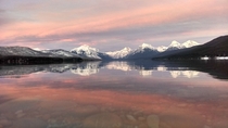 Winter sunset Lake McDonald Glacier National Park MT USA 