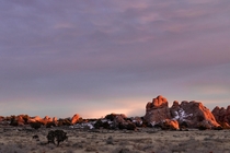Winter tightens her grip as the last warm light fades away in Moab Utah 