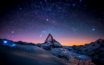 Winter View of the Milky Way Over Mountains 