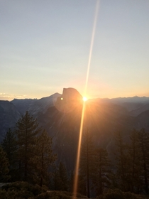 Woke up at AM to see the sunrise over Half Dome Yosemite Park California 