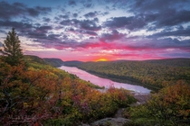 Wonderful sunrise and fall color at Lake of the Clouds - Porcupine Mountains Michigan 