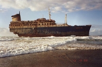 Wreck of the SS American Star formerly SS America shown in  six years after running aground and splitting in two