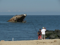 Wreck of the SS Atlantus concrete ship used for bring American troops home after World War I and to transport coal in New England Sunset Beach NJ 
